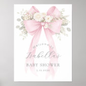Coquette Floral Pink Bow Baby Girl Shower Welcome ポスター (正面)