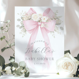 Coquette Floral Pink Bow Baby Girl Shower Welcome ポスター