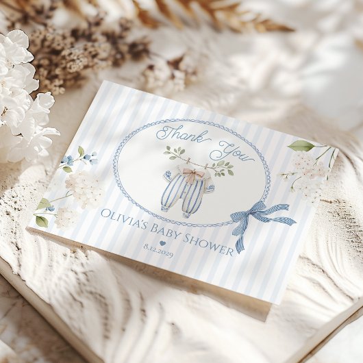 Coquette French Clothesline Baby Boy Shower サンキューカード