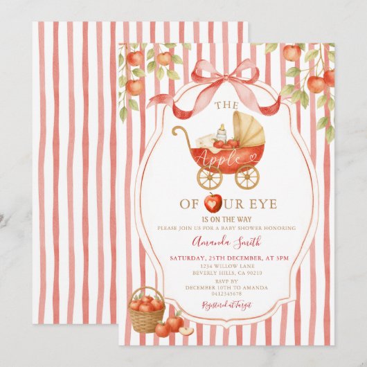 Coquette Gingham Apple of our Eye Baby Shower  招待状 (正面/裏面)