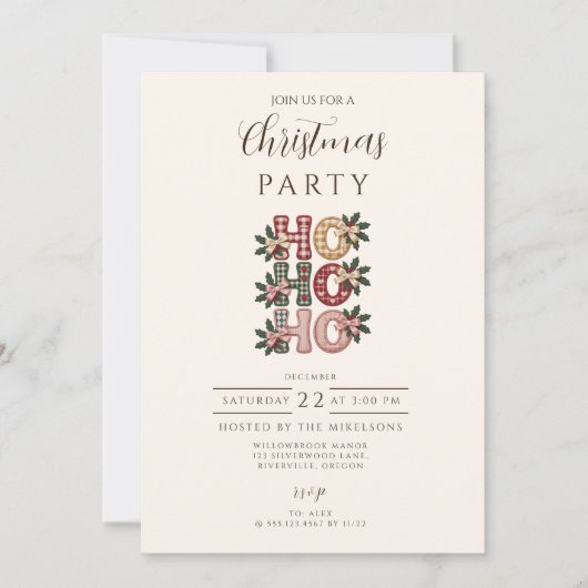 Coquette Gingham Ho Ho Ho Christmas 招待状 (正面)