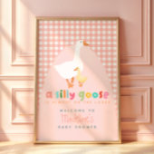 Coquette Gingham Silly Goose Baby Shower Welcome ポスター