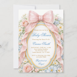 Coquette Girly Pink Bow Floral Baby Shower 招待状