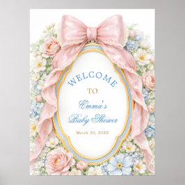 Coquette Girly Pink Bow Floral Baby Shower Welcome ポスター