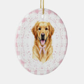 Coquette Golden Retriever Dog Pink Gingham Bows セラミックオーナメント (右)