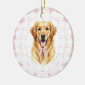 Coquette Golden Retriever Dog Pink Gingham Bows セラミックオーナメント (左)