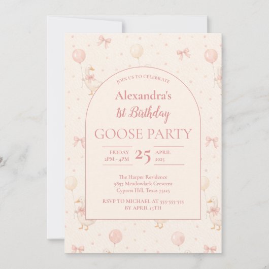 Coquette Goose 1st Birthday 招待状 (正面)