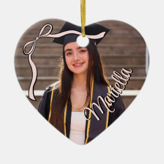 Coquette Graduate Pink Bow Name Lace Photo  セラミックオーナメント