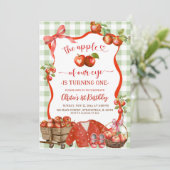 Coquette Green Plaid Bow Apple 1st Birthday 招待状 (スタンド正面)