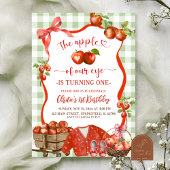 Coquette Green Plaid Bow Apple 1st Birthday 招待状
