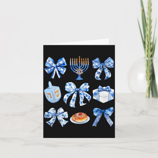 Coquette Hanukkah Bow Jewish Bow Menorah Bow Women カード (正面)