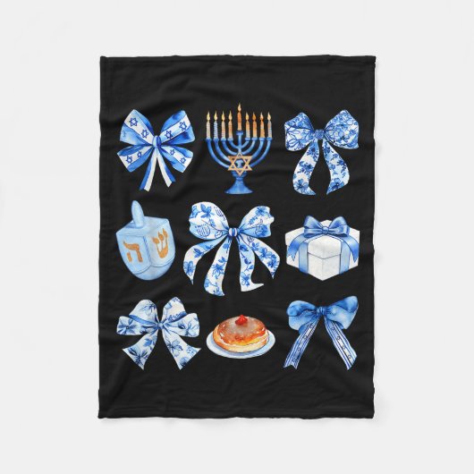 Coquette Hanukkah Bow Jewish Bow Menorah Bow Women フリースブランケット (正面)