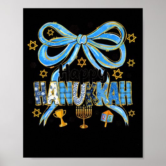 Coquette Hanukkah Bow Jewish Bow Menorah Bow Women ポスター (正面)