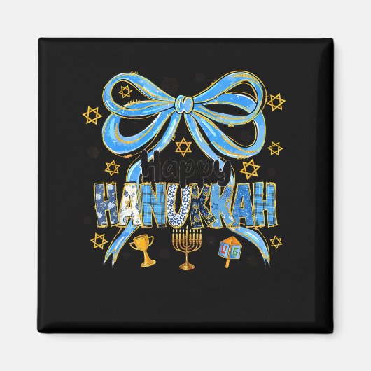 Coquette Hanukkah Bow Jewish Bow Menorah Bow Women マグネット (正面)