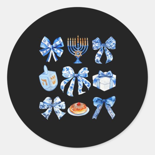 Coquette Hanukkah Bow Jewish Bow Menorah Bow Women ラウンドシール (正面)