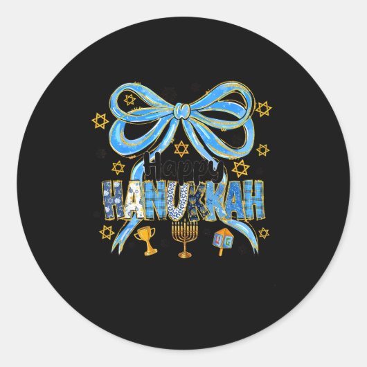 Coquette Hanukkah Bow Jewish Bow Menorah Bow Women ラウンドシール (正面)