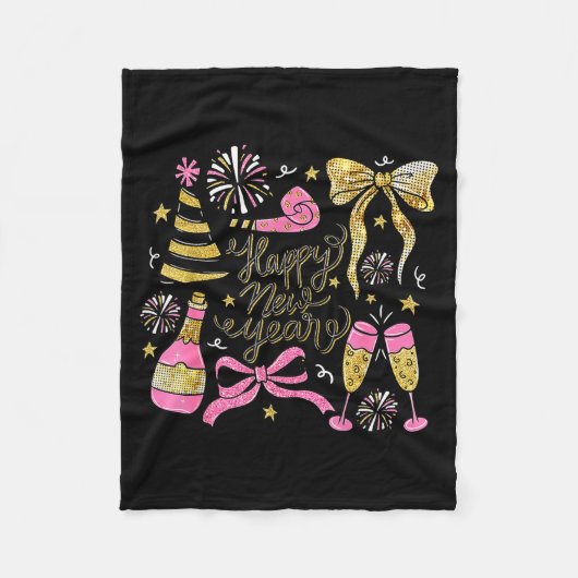 Coquette Happy New Year 2026 Champagne New Year's  フリースブランケット (正面)