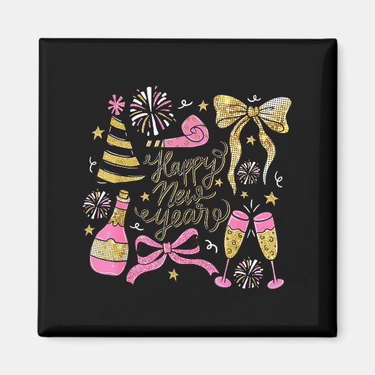 Coquette Happy New Year 2026 Champagne New Year's  マグネット (正面)