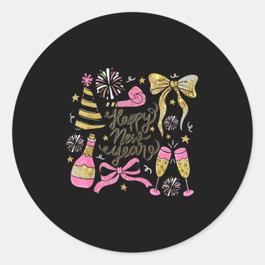 Coquette Happy New Year 2026 Champagne New Year's  ラウンドシール (正面)