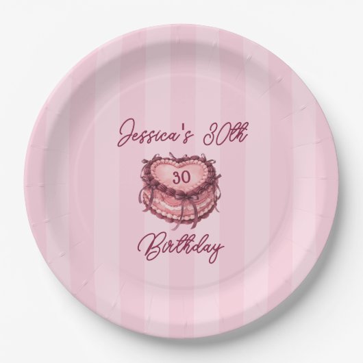Coquette Heart Birthday Cake Paper Plate ペーパープレート (正面)