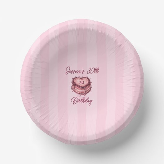Coquette Heart Birthday Cake Paper Plate ペーパーボウル (正面)