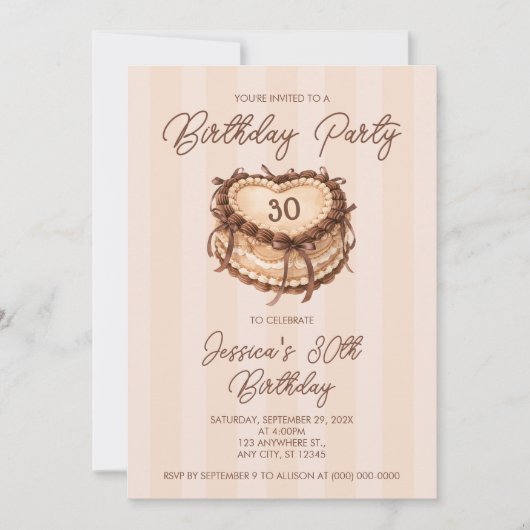 Coquette Heart Cake Birthday 招待状 (正面)