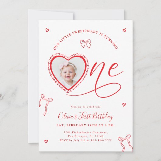 Coquette Heart First Birthday Invitation 招待状 (正面)