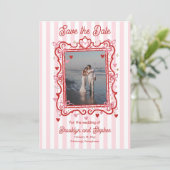 Coquette Hearts & Bows Wedding Save the Date 案内状 (スタンド正面)