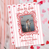 Coquette Hearts & Bows Wedding Save the Date 案内状