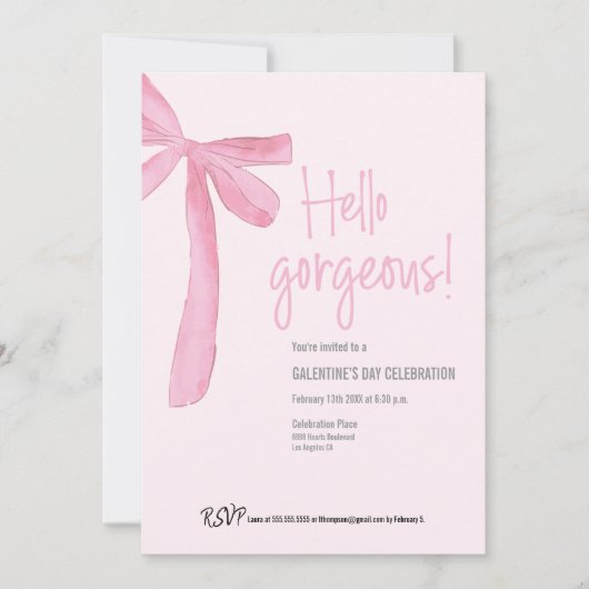 Coquette Hello Gorgeous Pink Bow Galentine’s Day  招待状 (正面)