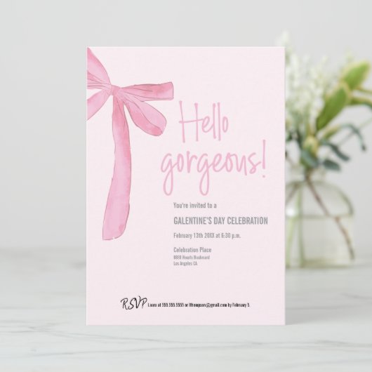 Coquette Hello Gorgeous Pink Bow Galentine’s Day  招待状 (スタンド正面)