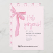 Coquette Hello Gorgeous Pink Bow Galentine’s Day  招待状 (正面/裏面)