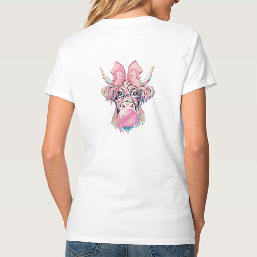 Coquette Highland Cow Bubblegum Tshirt Design,  Tシャツ (裏面)
