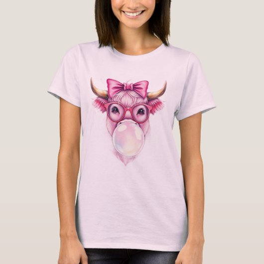 Coquette Highland Cow Bubblegum Tshirt Design Tシャツ (正面)