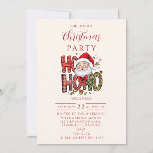Coquette Ho Ho Ho Santa Christmas 招待状 (正面)