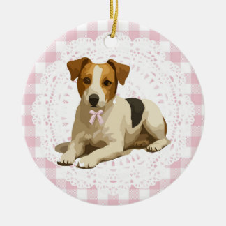 Coquette Jack Russel Terrier Dog Pink Gingham Bows セラミックオーナメント