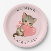 Coquette Kitty Vintage Be Mine Valentine ペーパープレート (正面)