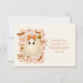 Coquette Lace Ghost Halloween 1st Birthday サンキューカード (正面)