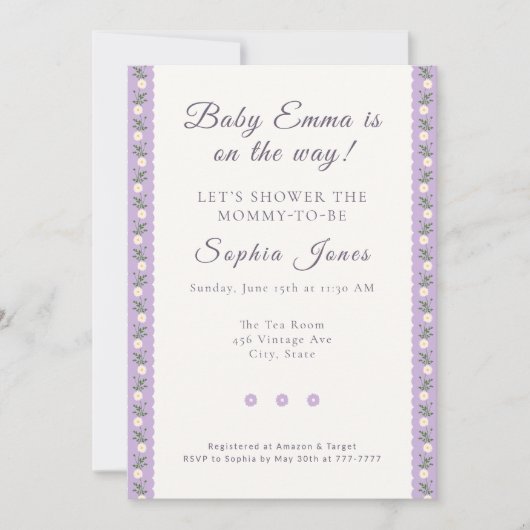 Coquette Lavender Scallop Floral 招待状 (正面)