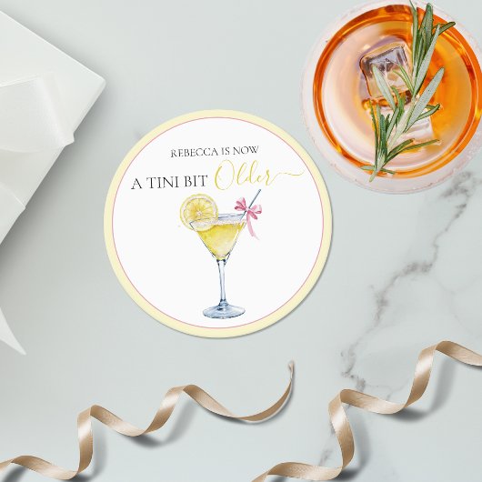 Coquette Lemon Cocktail A Tini Bit Older Birthday ラウンドペーパーコースター