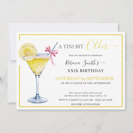 Coquette lemon cocktail A tini bit Older birthday 招待状 (正面)