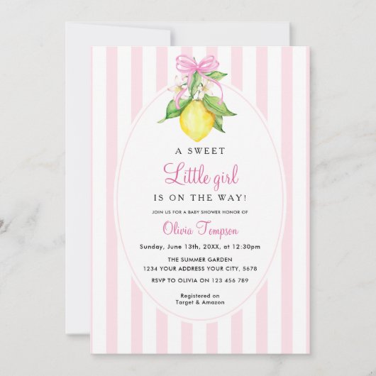 Coquette Lemon Pink Baby Shower 招待状 (正面)