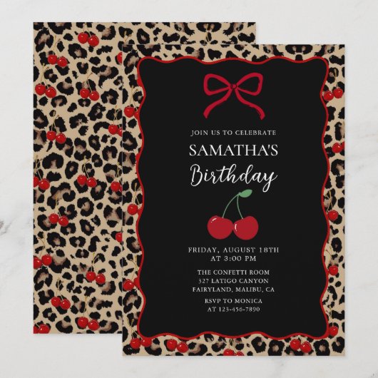 Coquette Leopard Cheetah Girl Birthday Invitation 招待状 (正面/裏面)