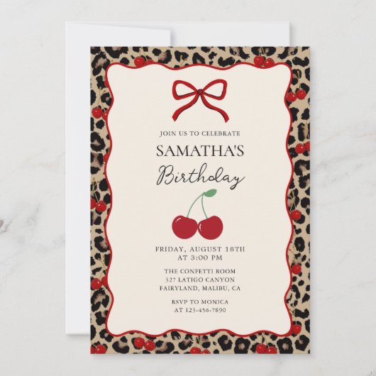 Coquette Leopard Cheetah Girl Birthday Invitation 招待状 (正面)