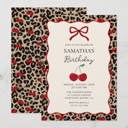 Coquette Leopard Cheetah Girl Birthday Invitation 招待状 (正面/裏面)