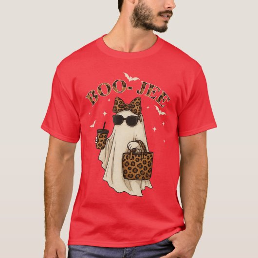 Coquette Leopard Ghost Coffee Boo JEE Halloween Bo Tシャツ (正面)