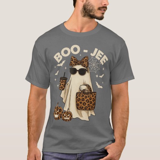 Coquette Leopard Ghost Coffee Boo JEE Halloween Bo Tシャツ (正面)