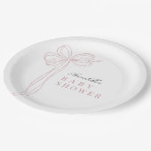 Coquette Long Pink Bow Ribbon Girl Baby Shower ペーパープレート (アングル)