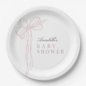 Coquette Long Pink Bow Ribbon Girl Baby Shower ペーパープレート (正面)