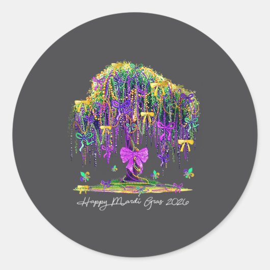 Coquette Mardi Gras 2026 Beads Tree Carnival New O ラウンドシール (正面)